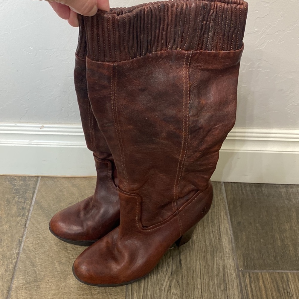 Frye Mimi scrunch boot all leather brown size 6.5 M.